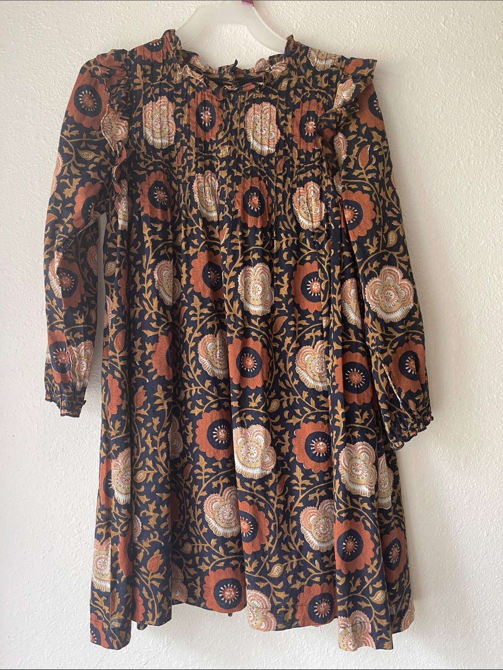 Pink Chicken Girls Jaipur Dress Black Floral Long-Sleeve Smocked Dress Size 8